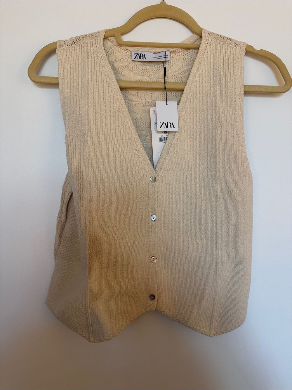 Zara Beige Button-Front Knit Vest